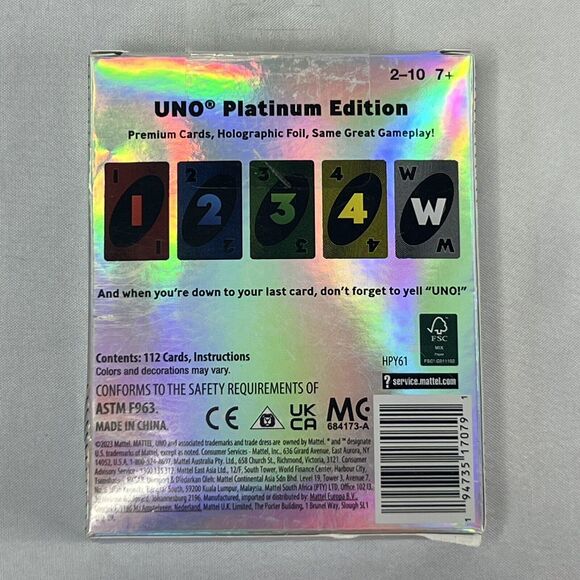 UNO Mattel UNO Platinum Edition Card Game - Premium Holographic Foil Cards - New - Picture 2 of 2